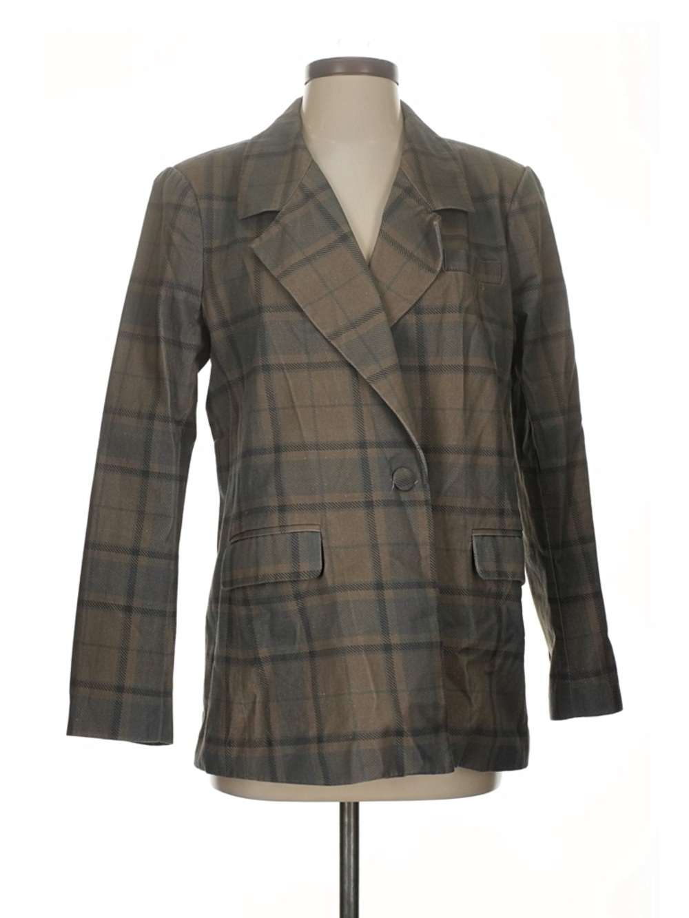 NWOT WeWoreWhat Plaid Single-Button Blazer Jacket - Taupe and Dark Gray size S